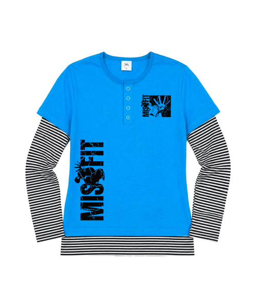VENHIT(ベンヒット)の「MISSFIT ストライプレイヤード スリムフィットスリーブ(Tシャツ/カットソー・レディース・スカイブルー/ブラック/バーガンディー・FREE)」の5枚目の写真