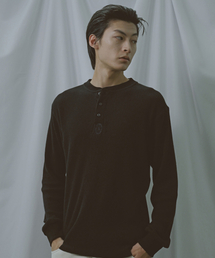 [COLLECTION LINE] ウォッシュドコットン ワッフル ヘンリーネック Tシャツ ブラック