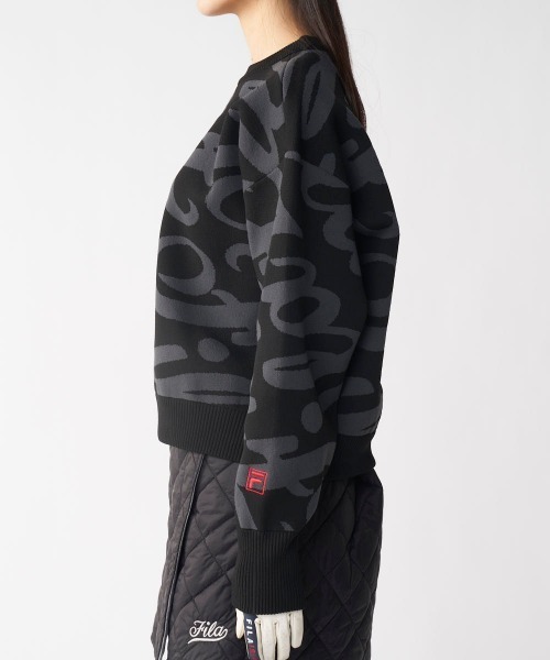 FILA GOLF（フィラゴルフ ）の「【FILA GOLF/フィラゴルフ】レディース総柄ロゴクルーネックセーター　ゴルフ（ニット/セーター・レディース・ブラック/グレー・LARGE/X-LARGE/MEDIUM）」の22枚目の写真