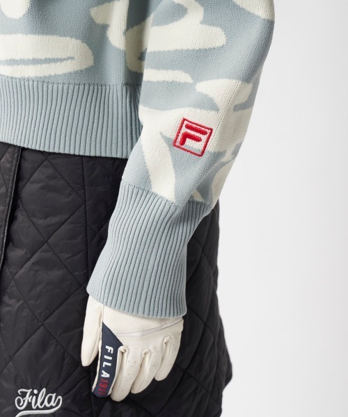 FILA GOLF（フィラゴルフ ）の「【FILA GOLF/フィラゴルフ】レディース総柄ロゴクルーネックセーター　ゴルフ（ニット/セーター・レディース・ブラック/グレー・LARGE/X-LARGE/MEDIUM）」の9枚目の写真