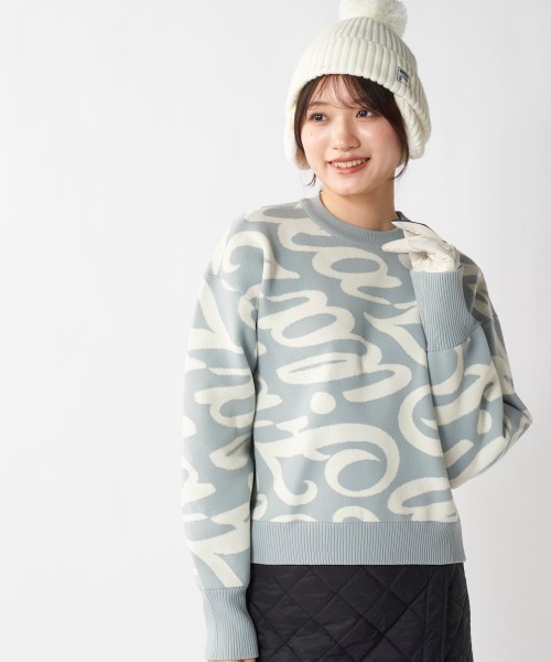 FILA GOLF（フィラゴルフ ）の「【FILA GOLF/フィラゴルフ】レディース総柄ロゴクルーネックセーター　ゴルフ（ニット/セーター・レディース・ブラック/グレー・LARGE/X-LARGE/MEDIUM）」の8枚目の写真