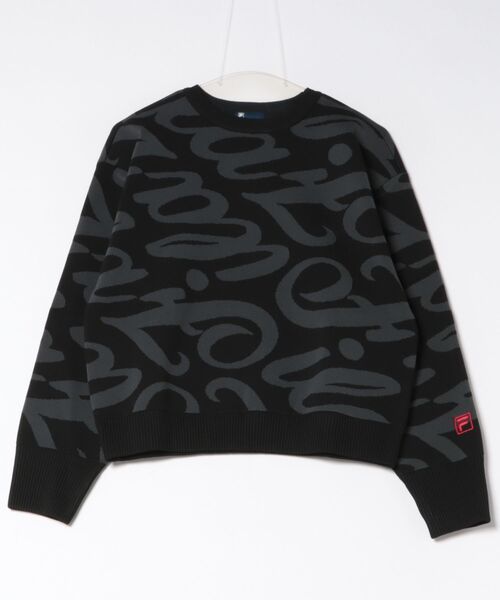 FILA GOLF（フィラゴルフ ）の「【FILA GOLF/フィラゴルフ】レディース総柄ロゴクルーネックセーター　ゴルフ（ニット/セーター・レディース・ブラック/グレー・LARGE/X-LARGE/MEDIUM）」の3枚目の写真