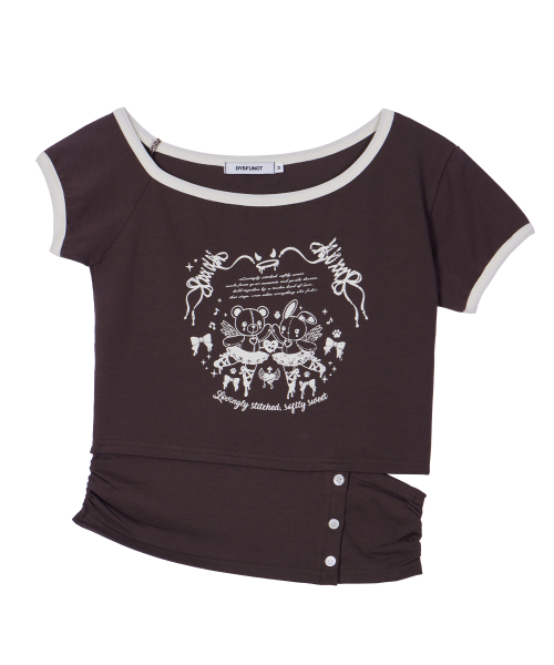 DYSFUNCT（ディスファンクト）の「BUTTON SLIT DETAIL LITTLE WINGS T-SHIRT(BROWN)（Tシャツ/カットソー・レディース・その他・MEDIUM）」の4枚目の写真