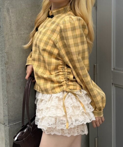 continuer de NICE CLAUP(コンティニューデナイスクラップ)の「ドロストチャイナブラウス(シャツ/ブラウス・レディース・ブラウン系その他2/ブラック/イエロー系その他・FREE)」の11枚目の写真