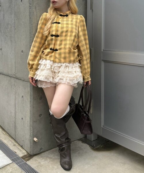continuer de NICE CLAUP(コンティニューデナイスクラップ)の「ドロストチャイナブラウス(シャツ/ブラウス・レディース・ブラウン系その他2/ブラック/イエロー系その他・FREE)」の10枚目の写真