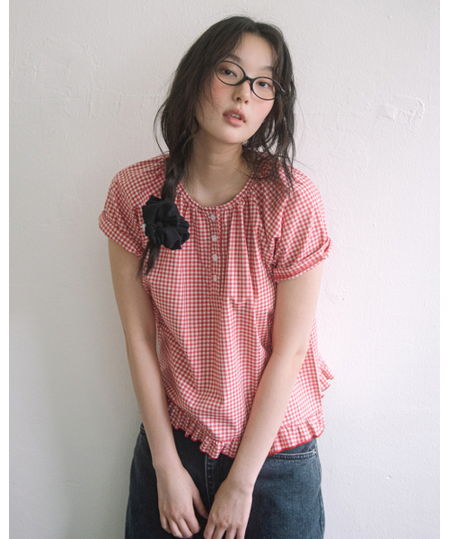 HAVISM（ヘビズム）の「CHECK HENLEY NECK BLOUSE(RED)（シャツ/ブラウス・レディース・その他・FREE）」の2枚目の写真