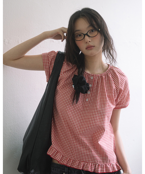 HAVISM（ヘビズム）の「CHECK HENLEY NECK BLOUSE(RED)（シャツ/ブラウス・レディース・その他・FREE）」の3枚目の写真