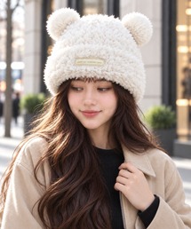 Bling Leads（ブリングリーズ）の「【Bls】【ZA】【Bling Leads】くまさんボアニット帽子 ニットキャップ（ニットキャップ/ビーニー）」