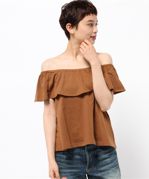 VENCEEXCHANGE（ヴァンスエクスチェンジ）の「天竺オフショルトップス             （Tシャツ/カットソー・レディース・コーラル/グリーン/ブラウン/ブラック/オフホワイト/グレー・MEDIUM）」の16枚目の写真