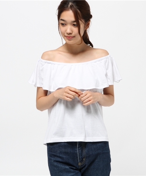 VENCEEXCHANGE（ヴァンスエクスチェンジ）の「天竺オフショルトップス             （Tシャツ/カットソー・レディース・コーラル/グリーン/ブラウン/ブラック/オフホワイト/グレー・MEDIUM）」の2枚目の写真