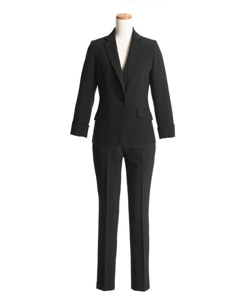 黒 ビジネス【Web限定】洗えるストレッチアンクル丈パンツスーツ