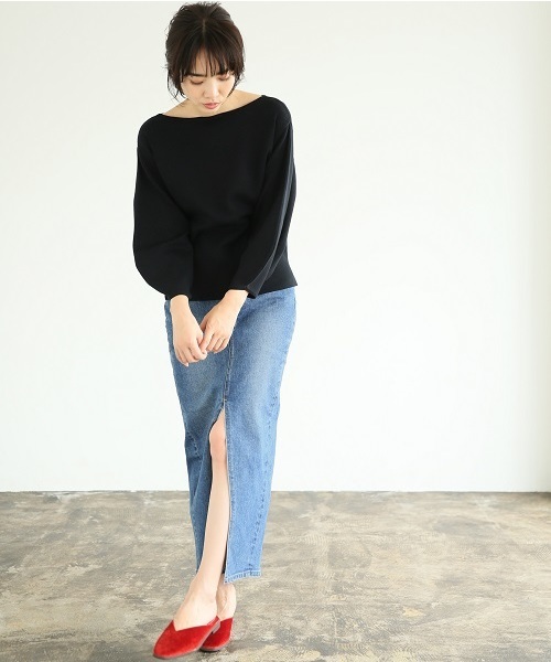 A part by(アパートバイ)の「デニムロングスリットスカート 767080(デニムスカート・レディース・ノンウォッシュ/ワンウォッシュ/ブラック・LARGE/MEDIUM)」の4枚目の写真