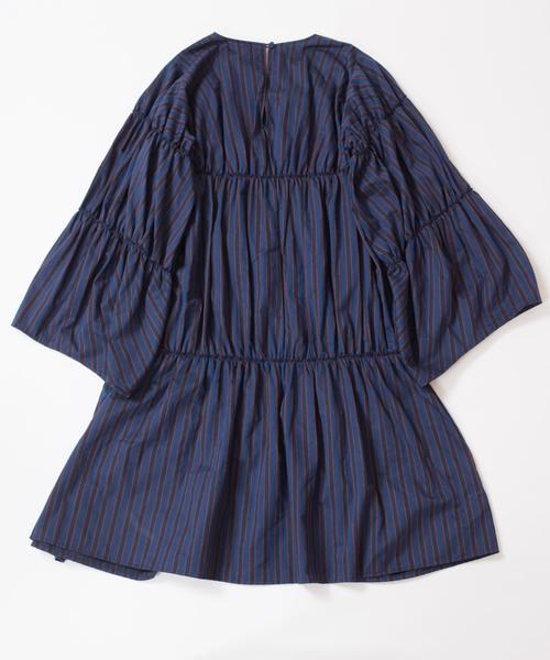 SHIPS BLUESTORE（シップスブルーストア）の「SHIPS BLUESTORE: ボリュームギャザーパターンワンピース◇（ワンピース・レディース・ブルー/ライトグレー・ONE SIZE）」の5枚目の写真