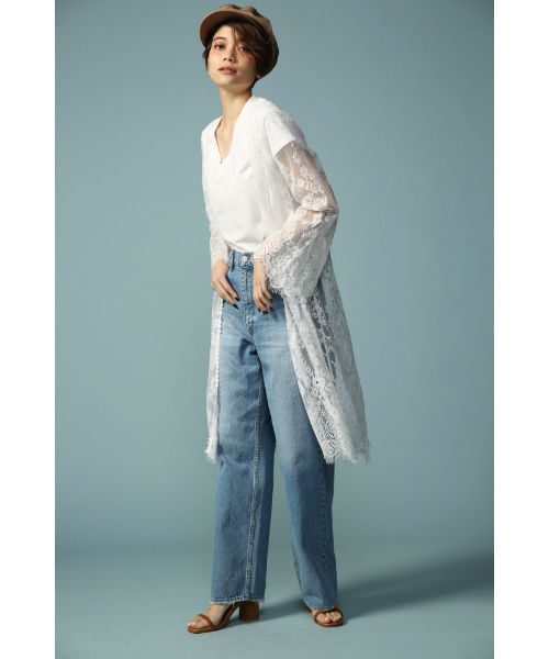 AZUL by moussy（アズールバイマウジー）の「【20190912販売禁止】ハイウエストワイドデニムパンツ（デニムパンツ・レディース・ライトブルー/ブルー/ワンウォッシュ・26inch/24inch/25inch/27inch）」の5枚目の写真