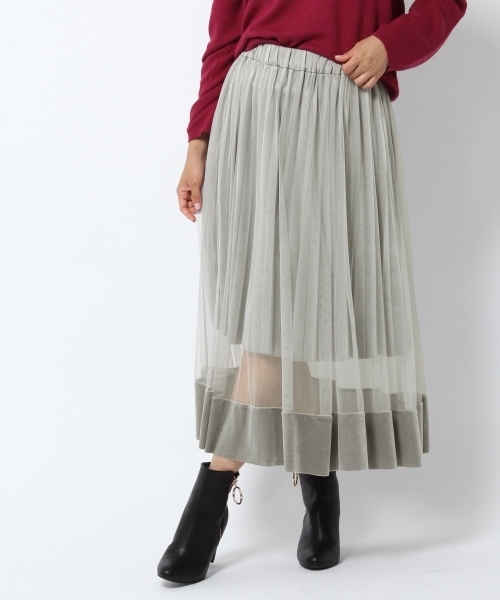 laboratory work（ラボラトリーワーク）の「チュール重ねベロアプリーツスカート（スカート・レディース・グレー/ブラック/グリーン・MEDIUM）」の2枚目の写真