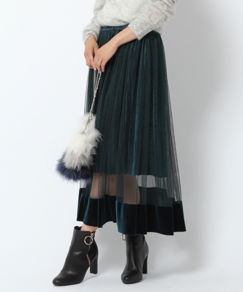 laboratory work（ラボラトリーワーク）の「チュール重ねベロアプリーツスカート（スカート・レディース・グレー/ブラック/グリーン・MEDIUM）」の3枚目の写真