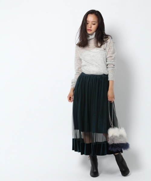 laboratory work（ラボラトリーワーク）の「チュール重ねベロアプリーツスカート（スカート・レディース・グレー/ブラック/グリーン・MEDIUM）」の21枚目の写真