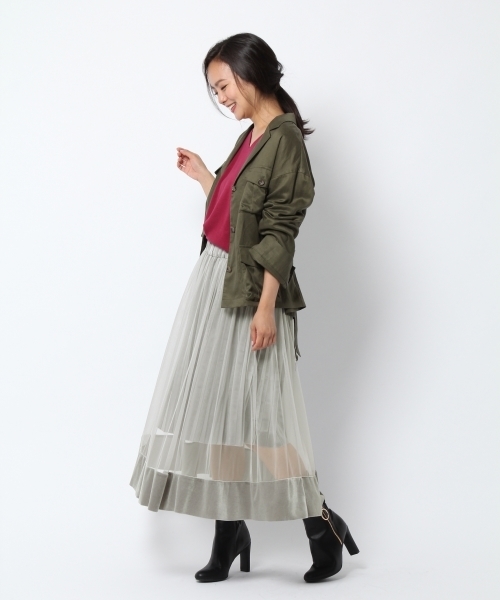 laboratory work（ラボラトリーワーク）の「チュール重ねベロアプリーツスカート（スカート・レディース・グレー/ブラック/グリーン・MEDIUM）」の19枚目の写真