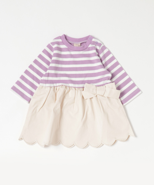 Petit Main プティマイン の ボーダー 裾スカラップスカートワンピース ワンピース Wear