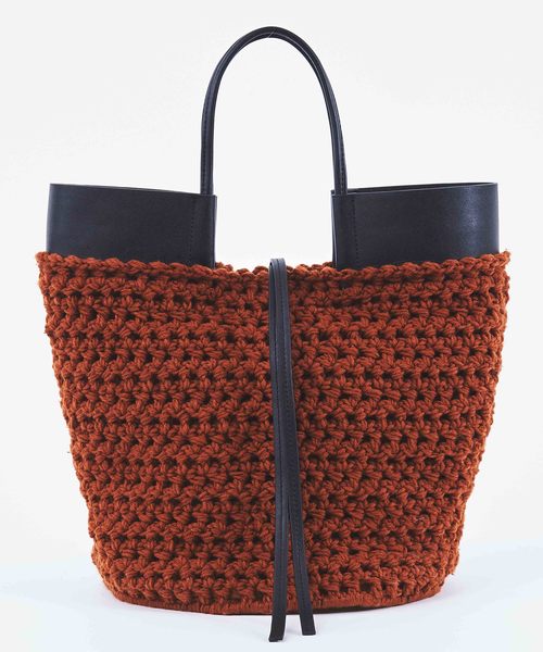 Laugoa（ラウゴア）の「【LAUGOA】 ざっくり編み＆フェイクレザーバッグ　0174-30006（ハンドバッグ・レディース・ワインレッド/カーキ/ブラウン・FREE）」の2枚目の写真