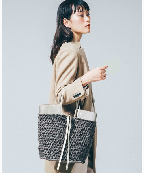 Laugoa（ラウゴア）の「【LAUGOA】 ざっくり編み＆フェイクレザーバッグ　0174-30006（ハンドバッグ・レディース・ワインレッド/カーキ/ブラウン・FREE）」の4枚目の写真