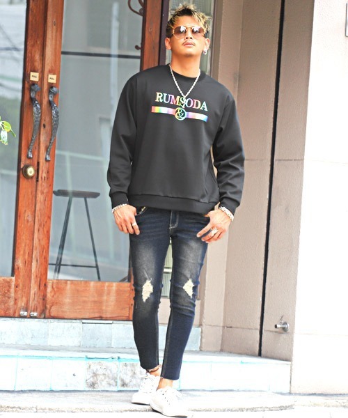 LUXSTYLE（ラグスタイル）の「クラッシュストレッチスキニーデニムカットオフパンツ（デニムパンツ・メンズ・ライトブルー/ネイビー/ブルー/ブラック系その他/ブルー系その他/ブラック/インディゴブルー/ダークグレー/ダークブルー/サックスブルー・L/M/XL/S）」の18枚目の写真