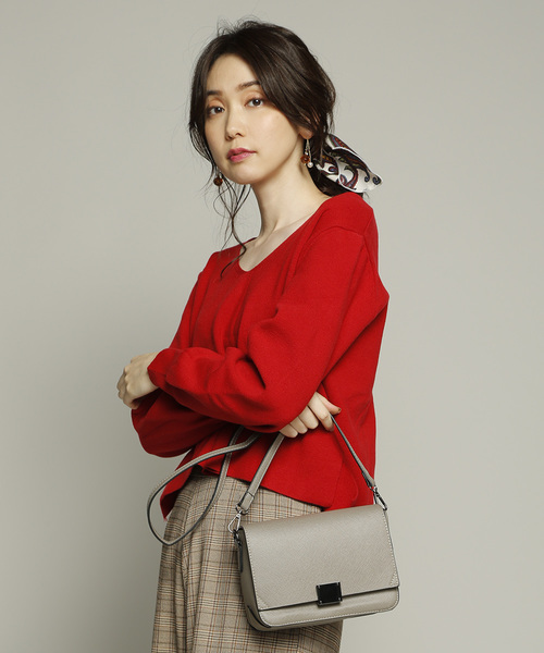 PLAIN CLOTHING（プレーンクロージング）の「フロントスクエアショルダーバッグ【PLAIN CLOTHING】（ショルダーバッグ・レディース・ライトグレー/ブラック/グレー/キャメル・FREE）」の14枚目の写真