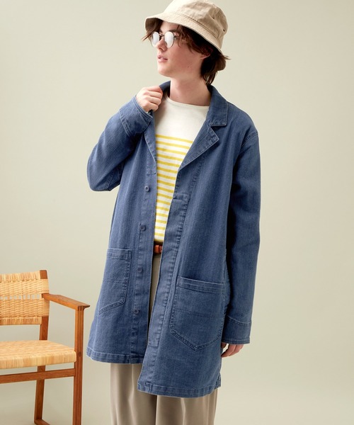 セール】LINEN×COTTONストレッチデニムショップコート（デニム