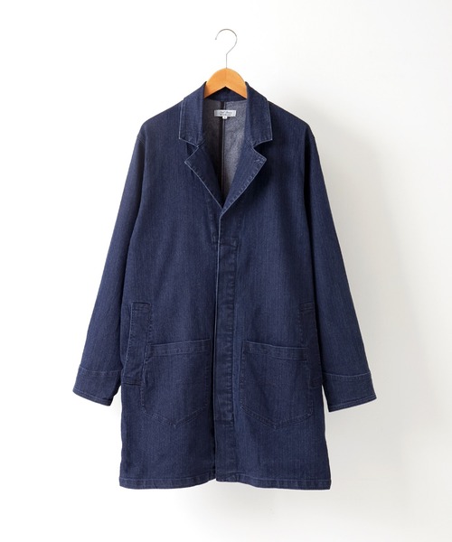 【関税込み】Caro Editions ブルー Emma デニムジャケット セール】LINEN×COTTONストレッチデニムショップコート(デニム