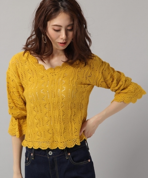 Andemiu(アンデミュウ)の「スカシアミニットトップス790811(ニット/セーター・レディース・ホワイト/ブラック/イエロー・FREE)」の3枚目の写真