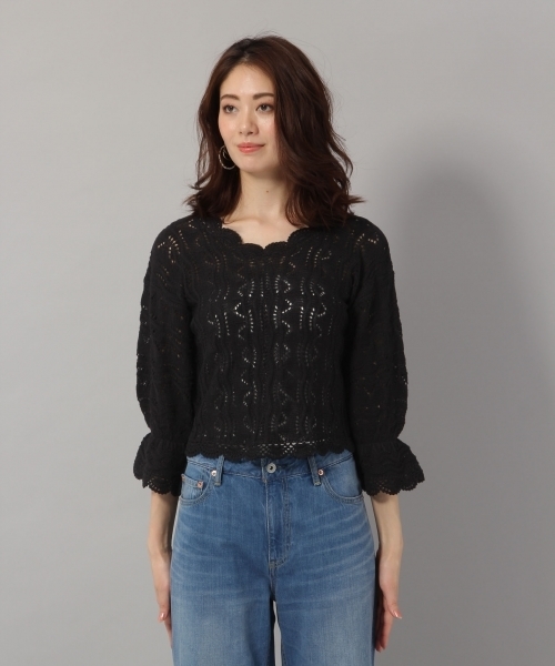 Andemiu(アンデミュウ)の「スカシアミニットトップス790811(ニット/セーター・レディース・ホワイト/ブラック/イエロー・FREE)」の5枚目の写真