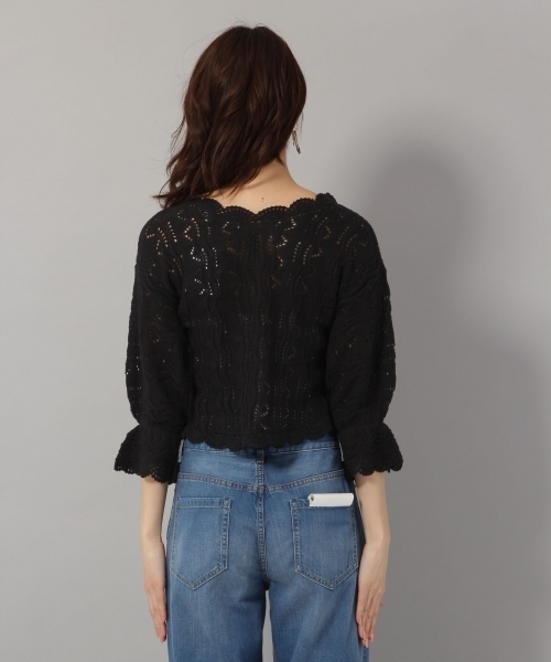 Andemiu(アンデミュウ)の「スカシアミニットトップス790811(ニット/セーター・レディース・ホワイト/ブラック/イエロー・FREE)」の6枚目の写真