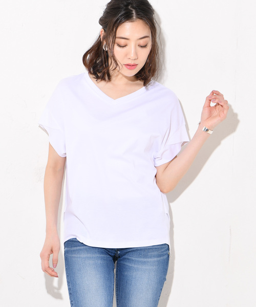 RIVE DROITE（リヴドロワ）の「C/Cuクロスカフスカットソー（Tシャツ/カットソー・レディース・オフホワイト/カーキ/チャコールグレー/イエロー・FREE）」の2枚目の写真