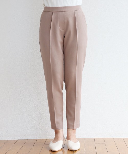 きれいめツイル美脚タックテーパードパンツセンタープレスパンツウエストゴム