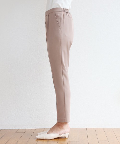 きれいめツイル美脚タックテーパードパンツセンタープレスパンツウエストゴム