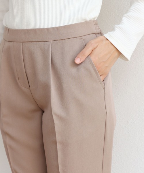 きれいめツイル美脚タックテーパードパンツセンタープレスパンツウエストゴム