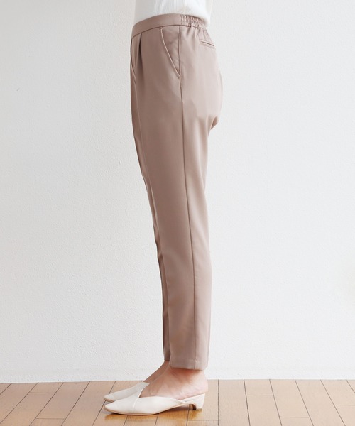 きれいめツイル美脚タックテーパードパンツセンタープレスパンツウエストゴム