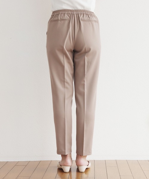 きれいめツイル美脚タックテーパードパンツセンタープレスパンツウエストゴム