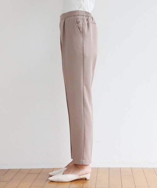 きれいめツイル美脚タックテーパードパンツセンタープレスパンツウエストゴム