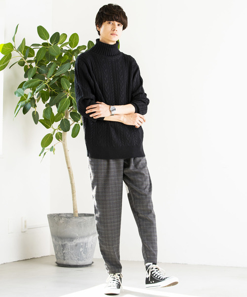 WEGO（ウィゴー）の「WEGO/ケーブルタートルニット（ニット/セーター・メンズ・キャメル/杢グレー/ホワイト/ブラック・MEDIUM/LARGE/SMALL）」の22枚目の写真