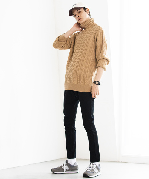 WEGO（ウィゴー）の「WEGO/ケーブルタートルニット（ニット/セーター・メンズ・キャメル/杢グレー/ホワイト/ブラック・MEDIUM/LARGE/SMALL）」の20枚目の写真