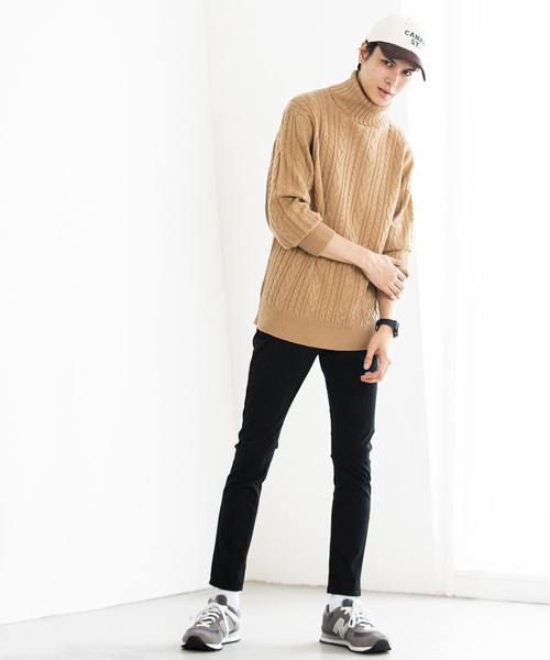 WEGO（ウィゴー）の「WEGO/ケーブルタートルニット（ニット/セーター・メンズ・キャメル/杢グレー/ホワイト/ブラック・MEDIUM/LARGE/SMALL）」の18枚目の写真