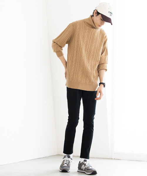 WEGO（ウィゴー）の「WEGO/ケーブルタートルニット（ニット/セーター・メンズ・キャメル/杢グレー/ホワイト/ブラック・MEDIUM/LARGE/SMALL）」の17枚目の写真