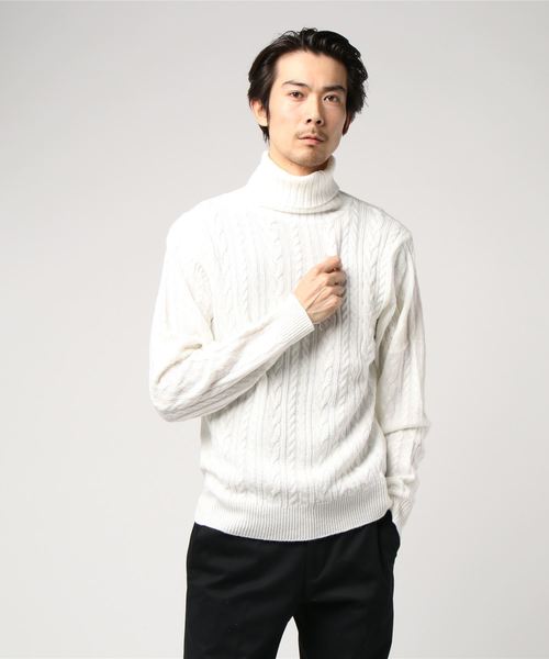 WEGO（ウィゴー）の「WEGO/ケーブルタートルニット（ニット/セーター・メンズ・キャメル/杢グレー/ホワイト/ブラック・MEDIUM/LARGE/SMALL）」の11枚目の写真