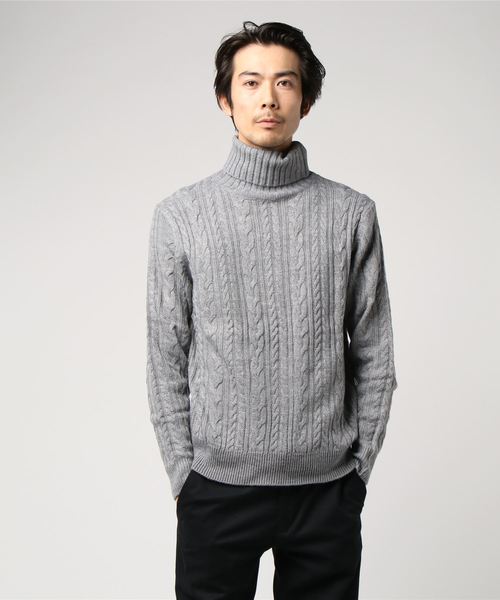 WEGO（ウィゴー）の「WEGO/ケーブルタートルニット（ニット/セーター・メンズ・キャメル/杢グレー/ホワイト/ブラック・MEDIUM/LARGE/SMALL）」の9枚目の写真