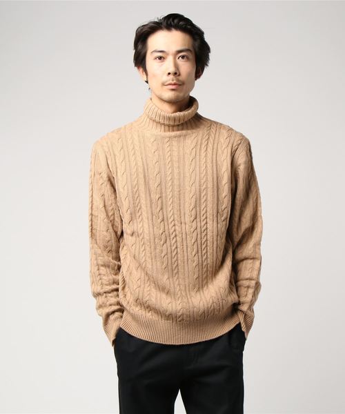 WEGO（ウィゴー）の「WEGO/ケーブルタートルニット（ニット/セーター・メンズ・キャメル/杢グレー/ホワイト/ブラック・MEDIUM/LARGE/SMALL）」の8枚目の写真