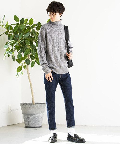 WEGO（ウィゴー）の「WEGO/ケーブルタートルニット（ニット/セーター・メンズ・キャメル/杢グレー/ホワイト/ブラック・MEDIUM/LARGE/SMALL）」の15枚目の写真