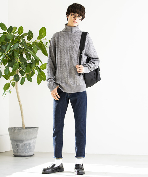 WEGO（ウィゴー）の「WEGO/ケーブルタートルニット（ニット/セーター・メンズ・キャメル/杢グレー/ホワイト/ブラック・MEDIUM/LARGE/SMALL）」の14枚目の写真