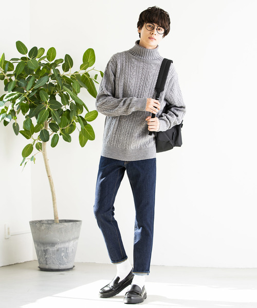 WEGO（ウィゴー）の「WEGO/ケーブルタートルニット（ニット/セーター・メンズ・キャメル/杢グレー/ホワイト/ブラック・MEDIUM/LARGE/SMALL）」の12枚目の写真