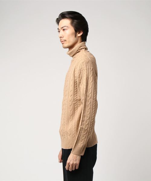 WEGO（ウィゴー）の「WEGO/ケーブルタートルニット（ニット/セーター・メンズ・キャメル/杢グレー/ホワイト/ブラック・MEDIUM/LARGE/SMALL）」の5枚目の写真